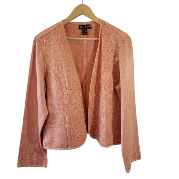 Mirasol Jackets & Blazers - NWT Mirasol Women's Open Front Jacket Size L Tangerine Floral Embroidered Sequin
